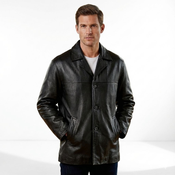 Perry Ellis Mens Black Leather Jacket Coat M